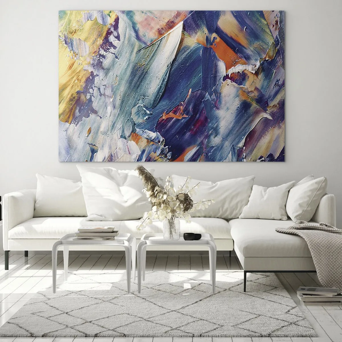 Schilderen op glas - Dynamische abstractie met dikke verfstreken - 70x50cm - Kleur verwarring - Moderne wanddecoratie voor woonkamer en slaapkamer ARTTOR