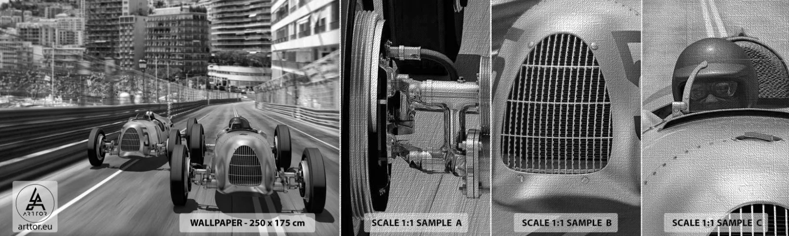 Fotobehang Monster Premium Canvas - Lang geleden in Monte Carlo - Automobiel, Race, Vintage - 100x30 cm