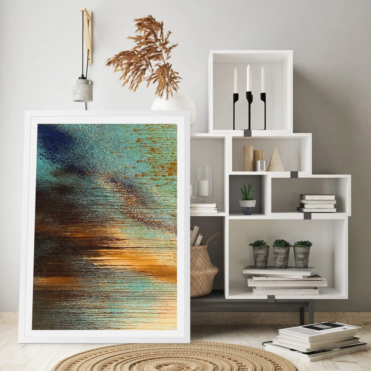 Poster in een witte lijst - Een niet toevallig kleurrijke compositie - 70x100 cm