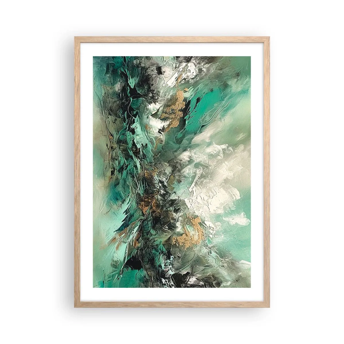 Een poster in een licht eiken lijst - Emerald en zwarte branding - 50x70 cm