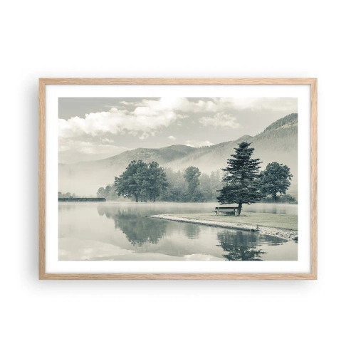 Een poster in een licht eiken lijst - Het meer slaapt nog - 70x50 cm