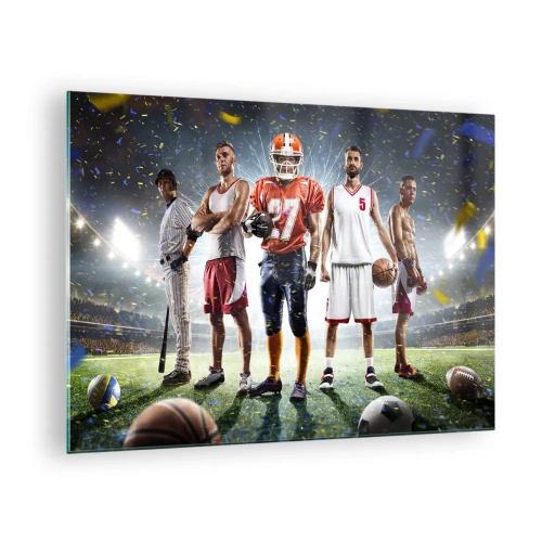 Schilderen op glas - Atleten van verschillende disciplines in het stadion in de schijnwerpers - 70x50cm - Veldgladiatoren - Moderne wanddecoratie voor woonkamer en slaapkamer ARTTOR