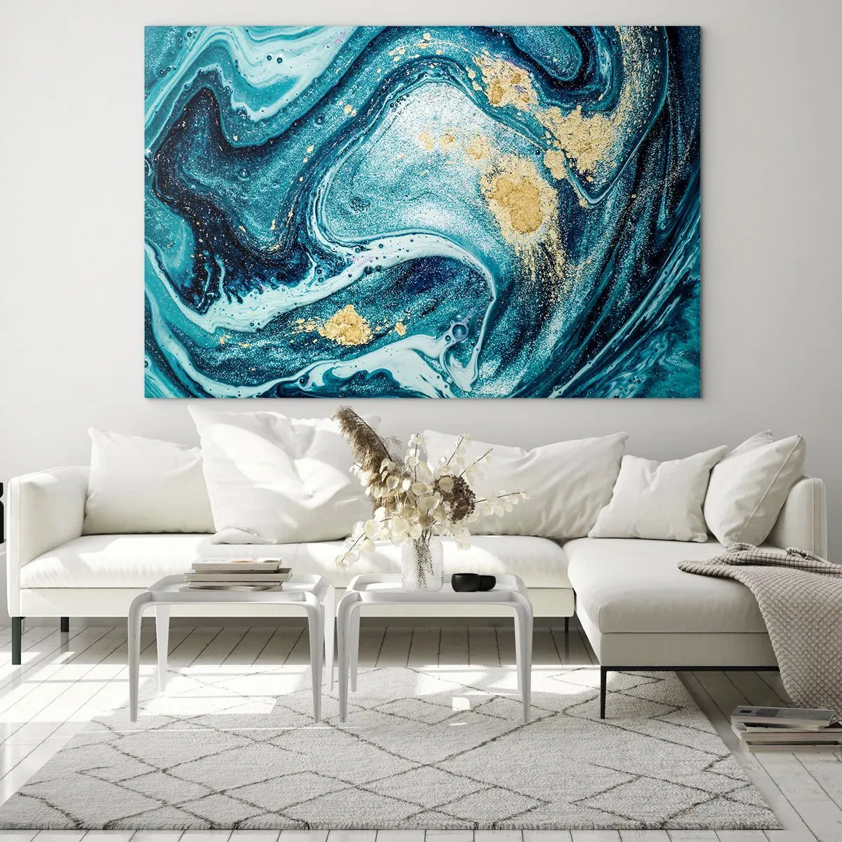 Schilderen op glas - Blauwe draaikolk - 100x70 cm