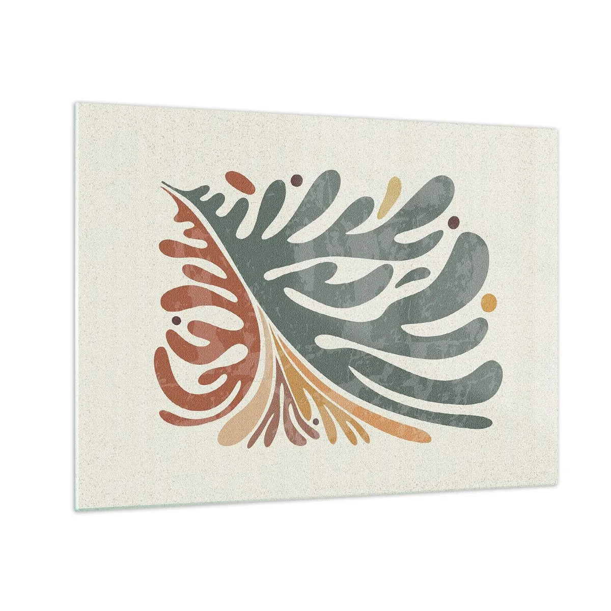 Schilderen op glas - Abstract blad in warme kleuren - 70x50cm - Veelkleurig blad - Moderne wanddecoratie voor woonkamer en slaapkamer ARTTOR