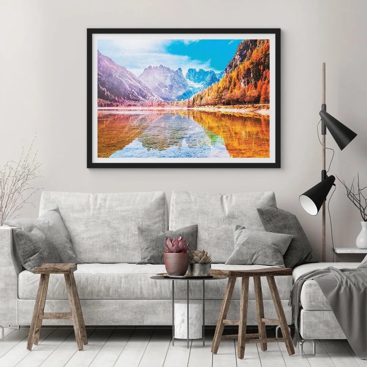 Poster in een zwarte lijst - En het is al herfst in de bergen - 70x50 cm