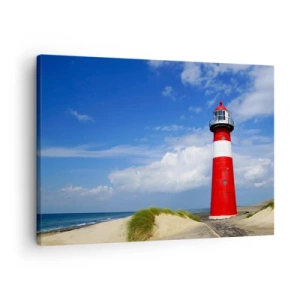 Schilderen op canvas - Rode vuurtoren op het strand onder een blauwe lucht - 70x50cm - Een droom eenzame plek - Moderne wanddecoratie voor woonkamer en slaapkamer ARTTOR