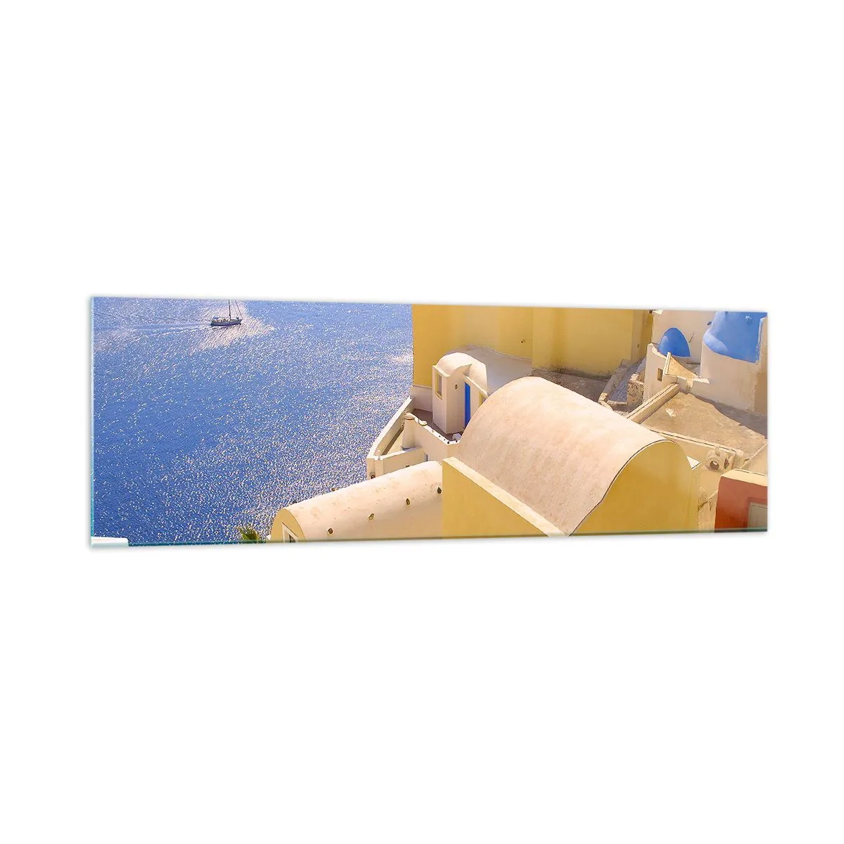 Schilderen op glas - Grieks landschap in wit en blauw - 160x50 cm
