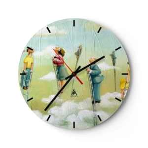 Wandklok - Klok - Mensen beklimmen ladders in de wolken tegen een kleurrijke achtergrond - 30x30cm - Achter je droom - Moderne wanddecoratie voor woonkamer, keuken en slaapkamer ARTTOR