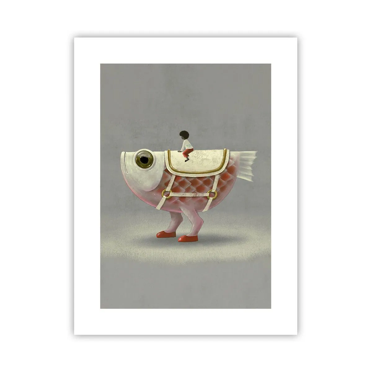 Poster - Ruiter op een surrealistische vis - 30x40 cm
