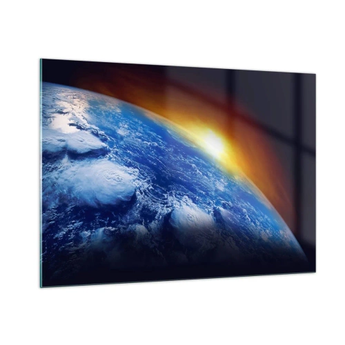 Schilderen op glas - Zonsopgang boven de blauwe planeet - 100x70 cm