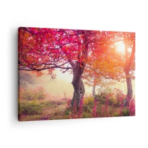 Schilderen op canvas - Herfstlandschap met bomen in intense kleuren - 70x50cm - Bloeiende razernij - Moderne wanddecoratie voor woonkamer en slaapkamer ARTTOR