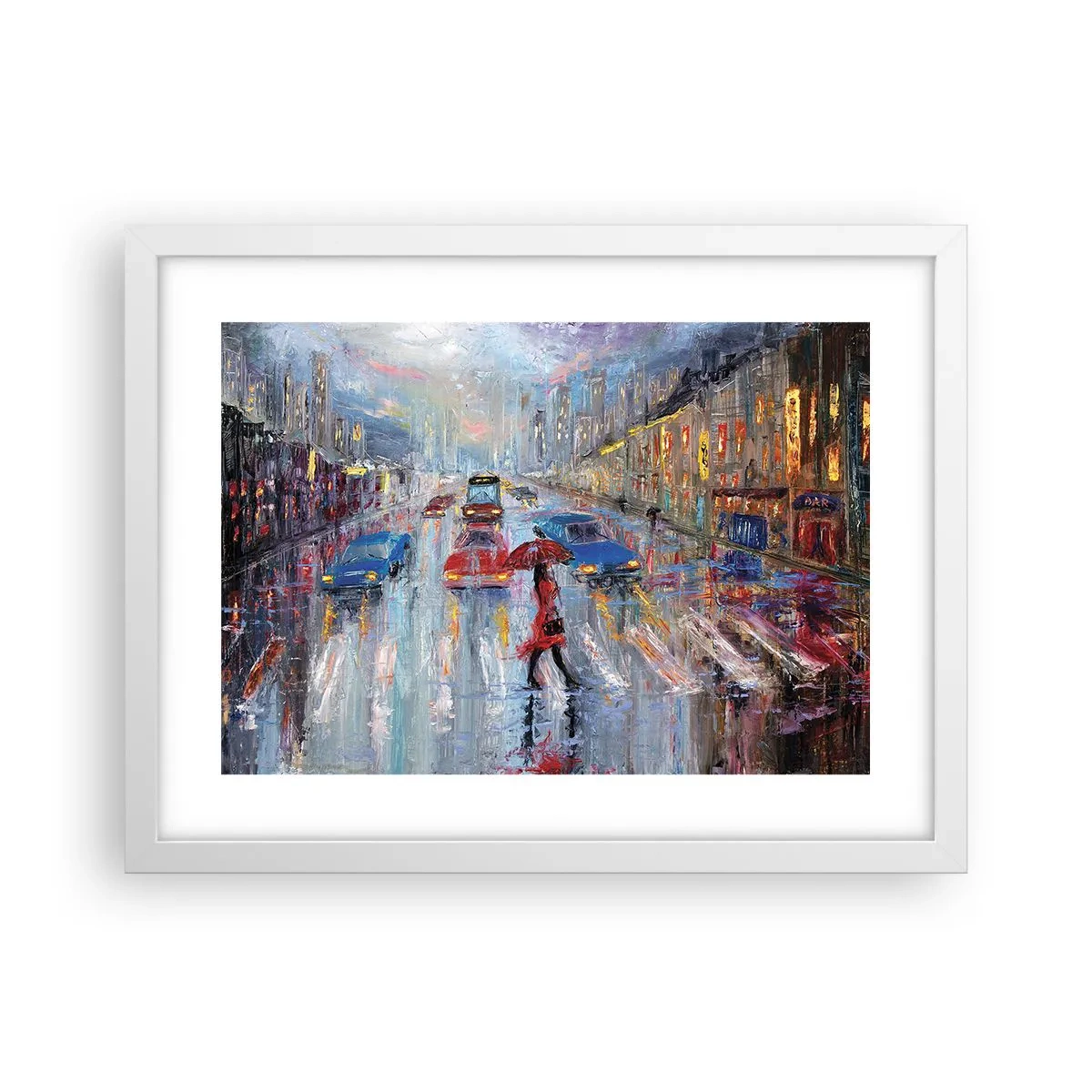 Poster in een witte lijst - Regenachtige middag in de stad - 40x30 cm