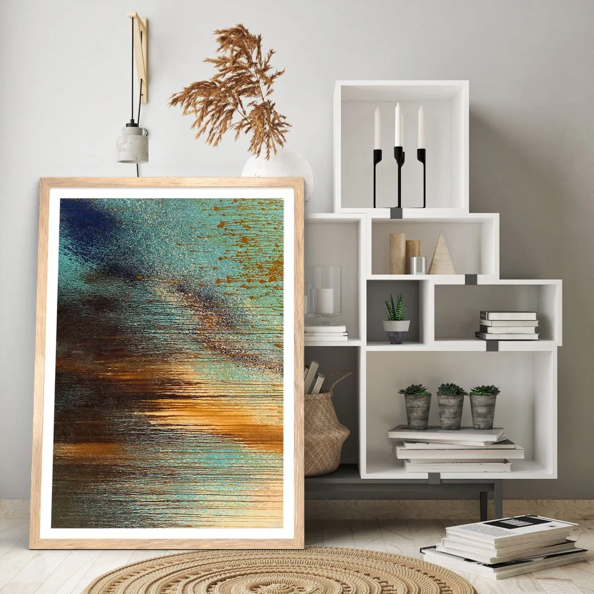 Een poster in een licht eiken lijst - Een niet toevallig kleurrijke compositie - 30x40 cm