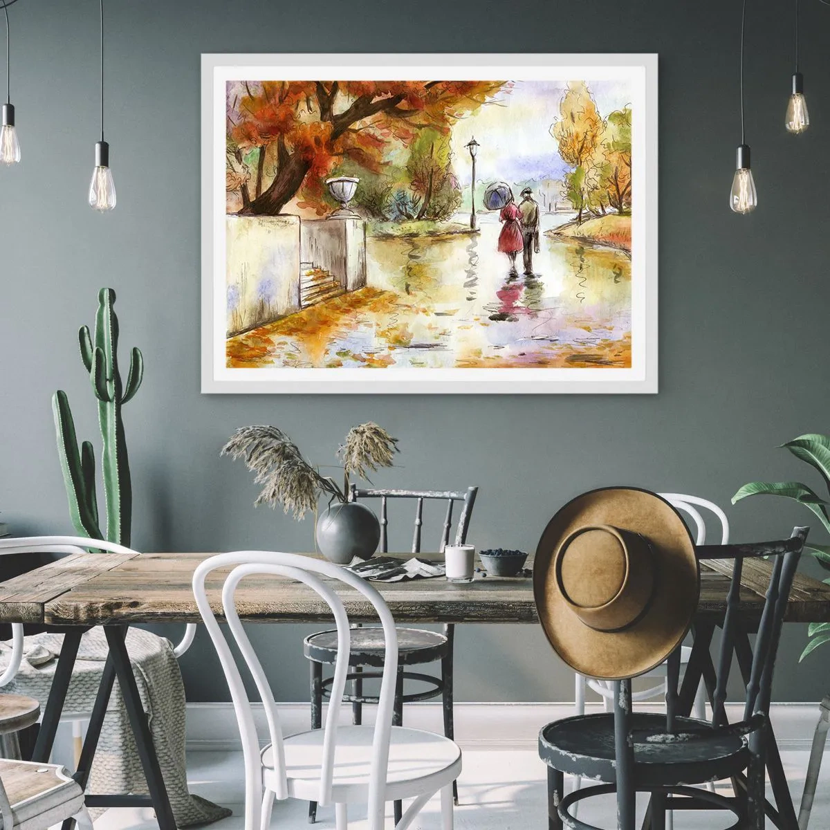 Poster in een witte lijst - Romantische herfst in het park - 100x70 cm