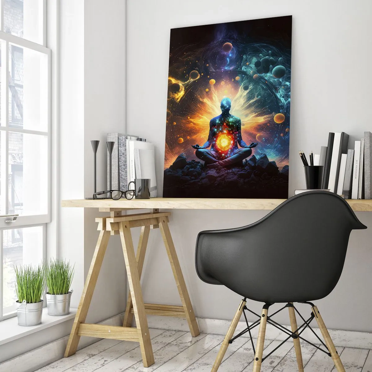 Schilderen op glas - Kosmische vrede - 70x100 cm