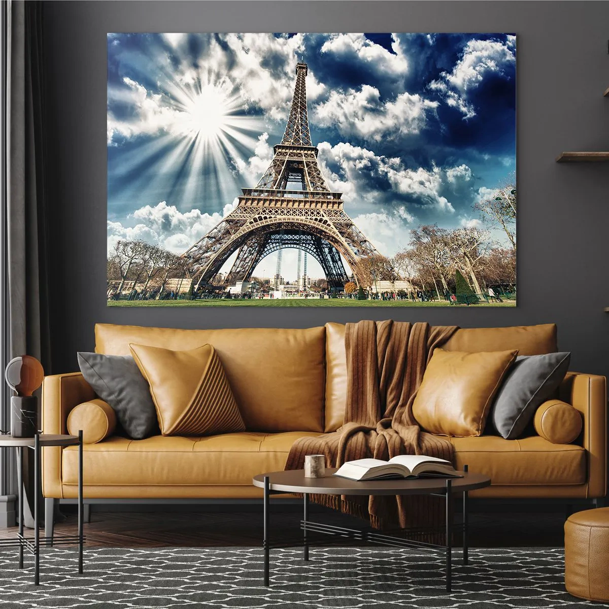 Schilderen op glas - De Eiffeltoren tegen een stralende hemel - 70x50cm - De enige zo onder de zon - Moderne wanddecoratie voor woonkamer en slaapkamer ARTTOR