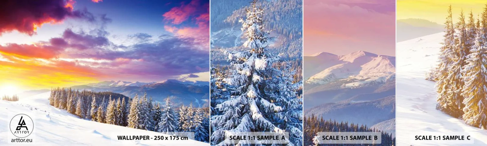 Fotobehang Monster Zelfklevend Deluxe Sticker - Op klaarlichte dag - Landschap, Bergen, Winter - 100x30 cm