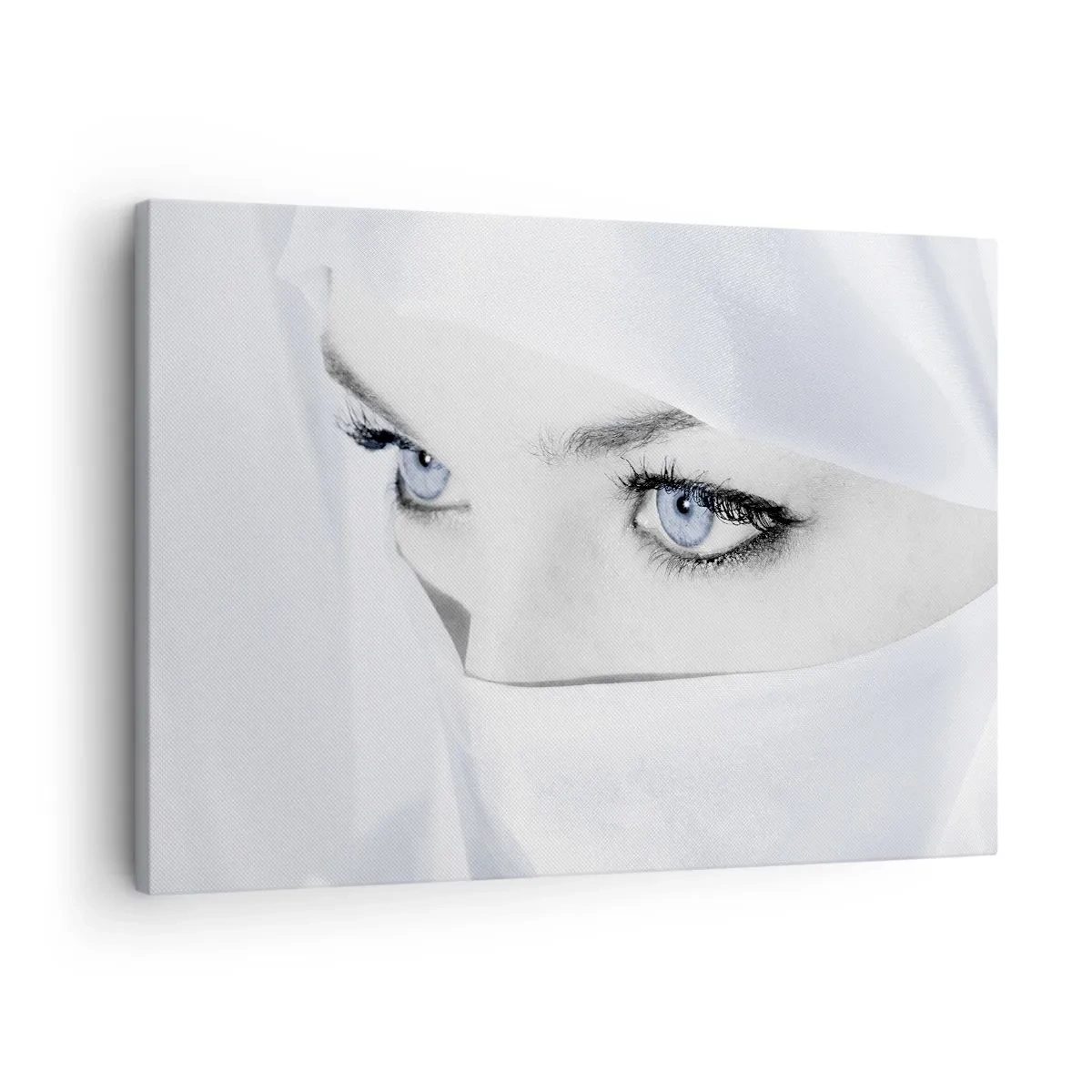 Schilderen op canvas - Portret van een vrouw met blauwe ogen verborgen achter een witte sluier - 70x50cm - Van duizend en één nacht - Moderne wanddecoratie voor woonkamer en slaapkamer ARTTOR