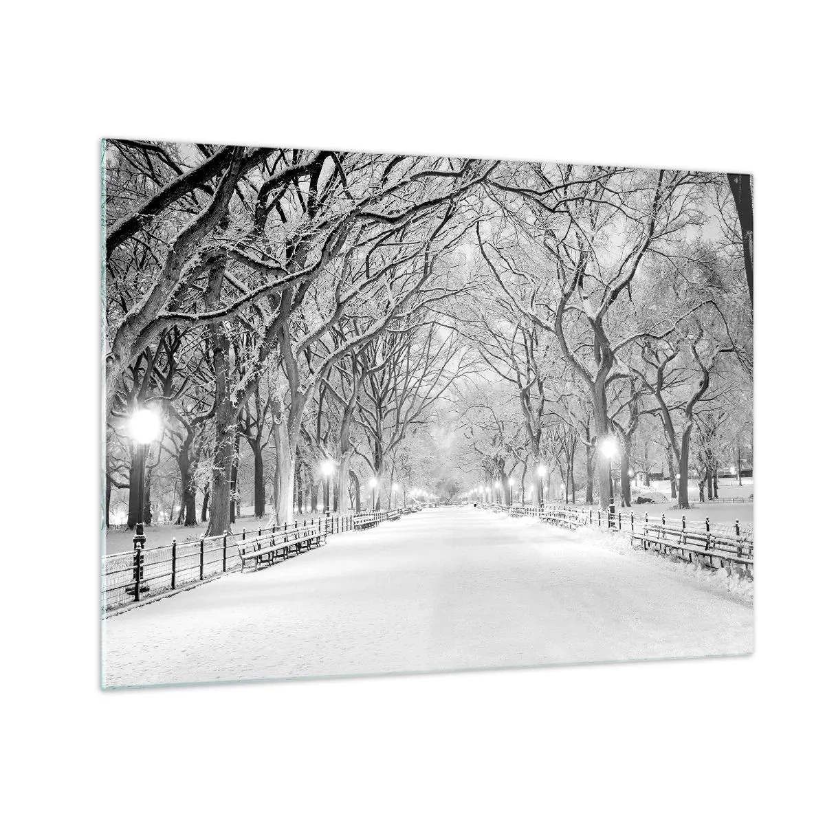 Schilderen op glas - Winterboompad in het park met lichtjes en sneeuw - 70x50cm - Vier seizoenen - winter - Moderne wanddecoratie voor woonkamer en slaapkamer ARTTOR