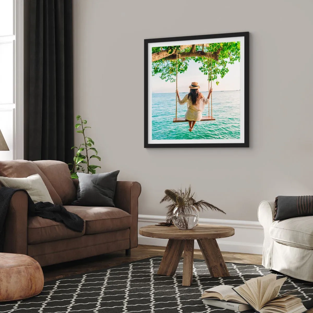 Poster in een zwarte lijst - Het leven is prachtig - 50x50 cm