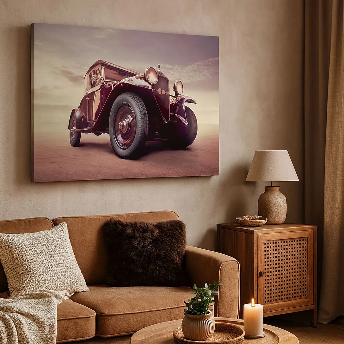 Schilderen op canvas - Een klassieke oldtimer tegen de lucht - 70x50cm - Laten we teruggaan zoals in de oude dagen - Moderne wanddecoratie voor woonkamer en slaapkamer ARTTOR