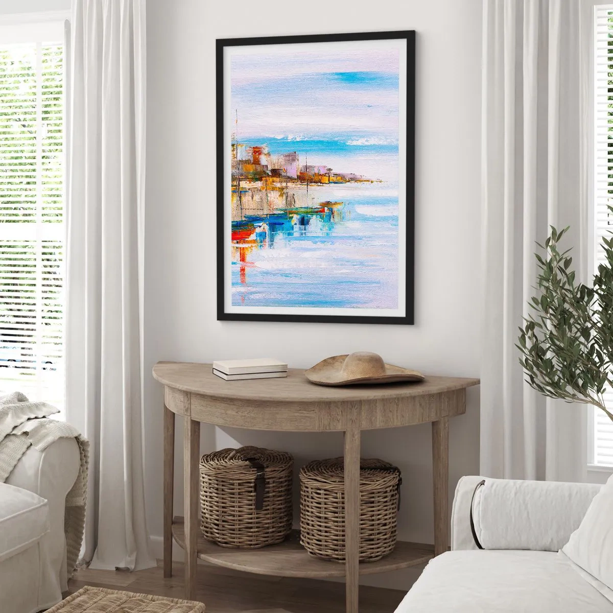 Poster in een zwarte lijst - Het kleurrijke landschap van de badplaats - 50x70cm - Een veelkleurig stedelijk toevluchtsoord - Moderne wanddecoratie voor woonkamer en slaapkamer ARTTOR
