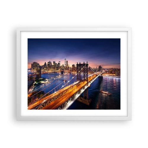 Poster in een witte lijst - Een stralende brug naar het hart van de stad - 50x40 cm