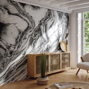 Fotobehang Standard Eco - Abstract patroon in tinten zwart en wit - 100x70cm - In het begin was er chaos - Moderne wanddecoratie voor woonkamer en slaapkamer ARTTOR