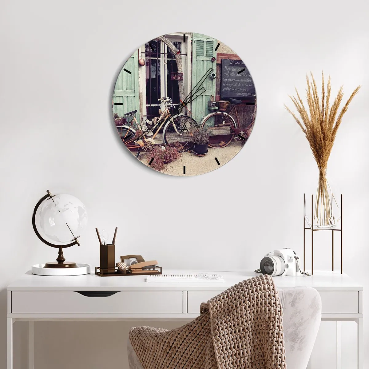 Wandklok - Klok - Retrofietsen voor groene luiken - 30x30cm - Lang leve de provincie - Moderne wanddecoratie voor woonkamer, keuken en slaapkamer ARTTOR