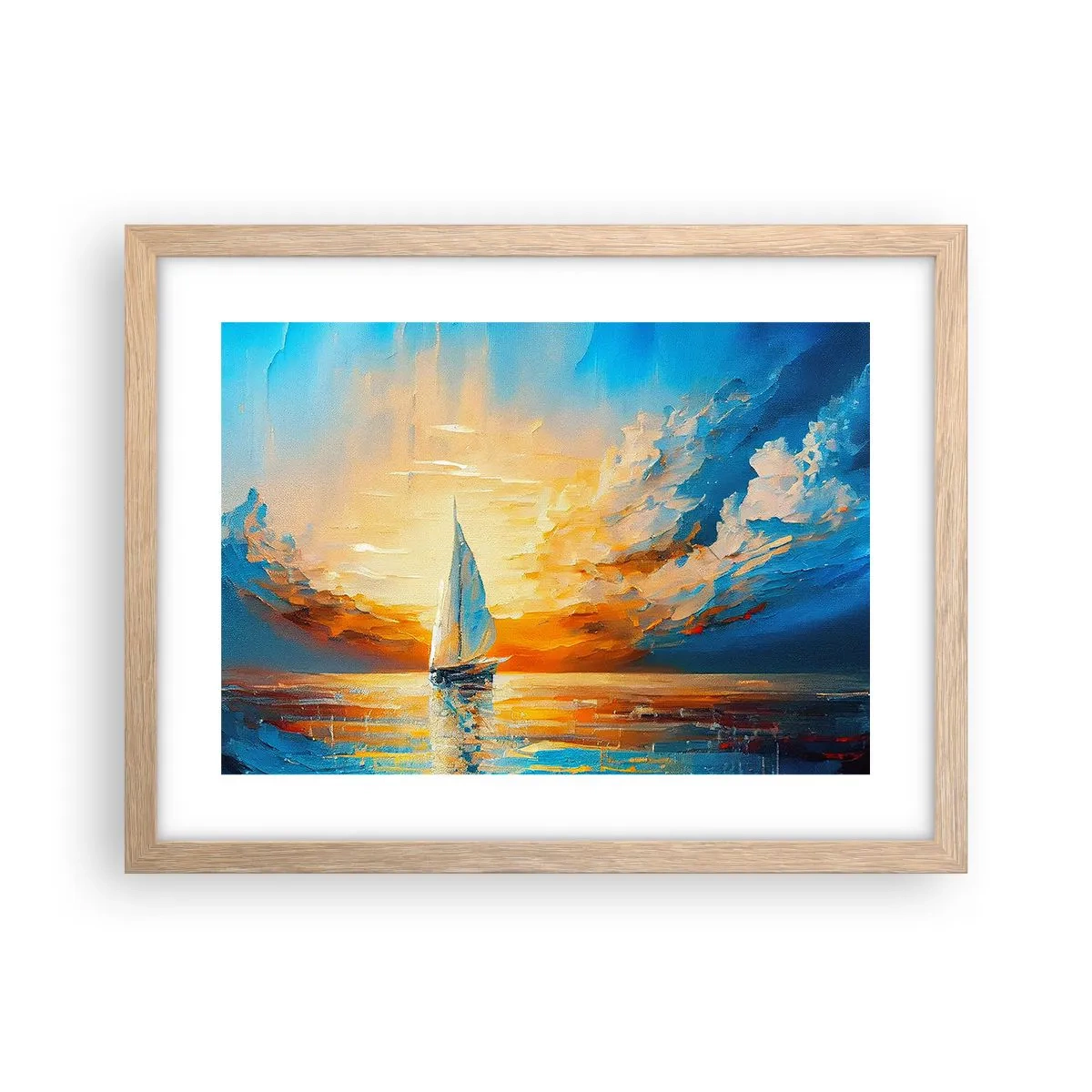Een poster in een licht eiken lijst - Zeilen in goud - 40x30 cm