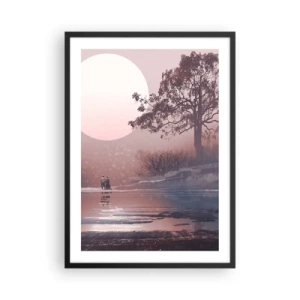 Poster in een zwarte lijst - Romantisch landschap met de maan en een boom aan het water - 50x70cm - nacht wonderen - Moderne wanddecoratie voor woonkamer en slaapkamer ARTTOR