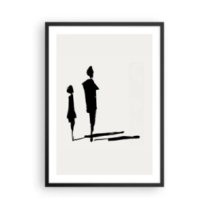 Poster in een zwarte lijst - Silhouetten van twee figuren in het zwart op een lichte achtergrond - 50x70cm - Zeker samen? - Moderne wanddecoratie voor woonkamer en slaapkamer ARTTOR