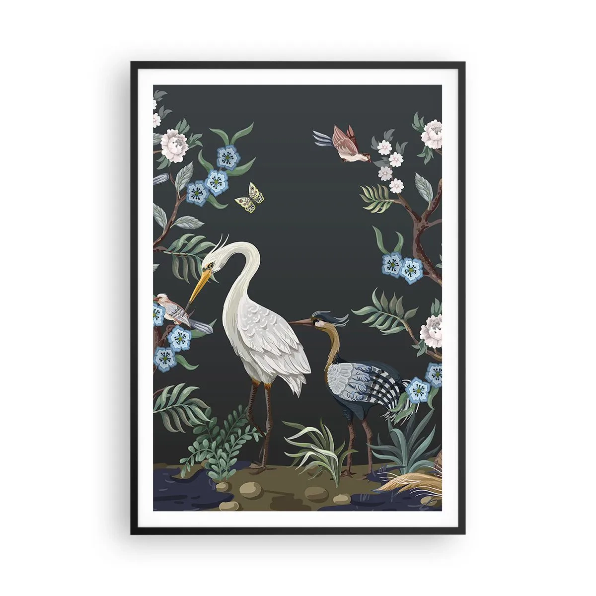 Poster in een zwarte lijst - Vogelparade - 70x100 cm