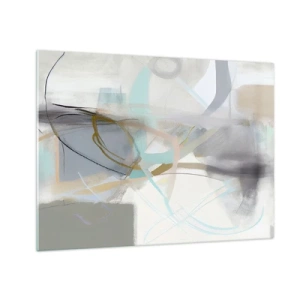 Schilderen op glas - Een wazige abstractie met pastel- en grafietaccenten. - 70x50cm - Mistige abstractie - Moderne wanddecoratie voor woonkamer en slaapkamer ARTTOR