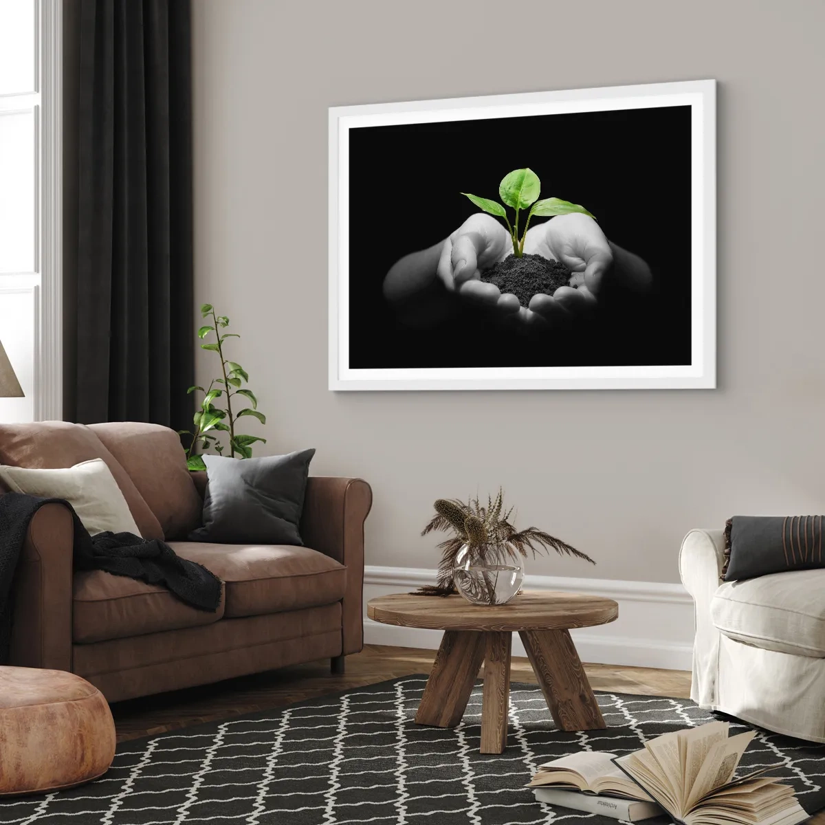Poster in een witte lijst - Ik hou van de natuur, ik bescherm haar - 100x70 cm