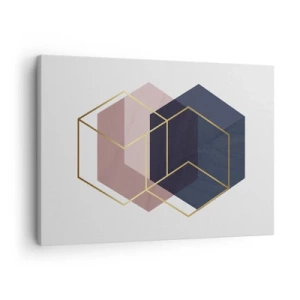 Schilderen op canvas - Geometrische vormen in gouden lijnen op een pastelachtergrond - 70x50cm - De kracht van eenvoud - Moderne wanddecoratie voor woonkamer en slaapkamer ARTTOR
