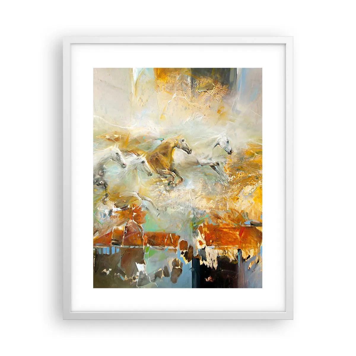 Poster in een witte lijst - Galopperen door het licht - 40x50 cm