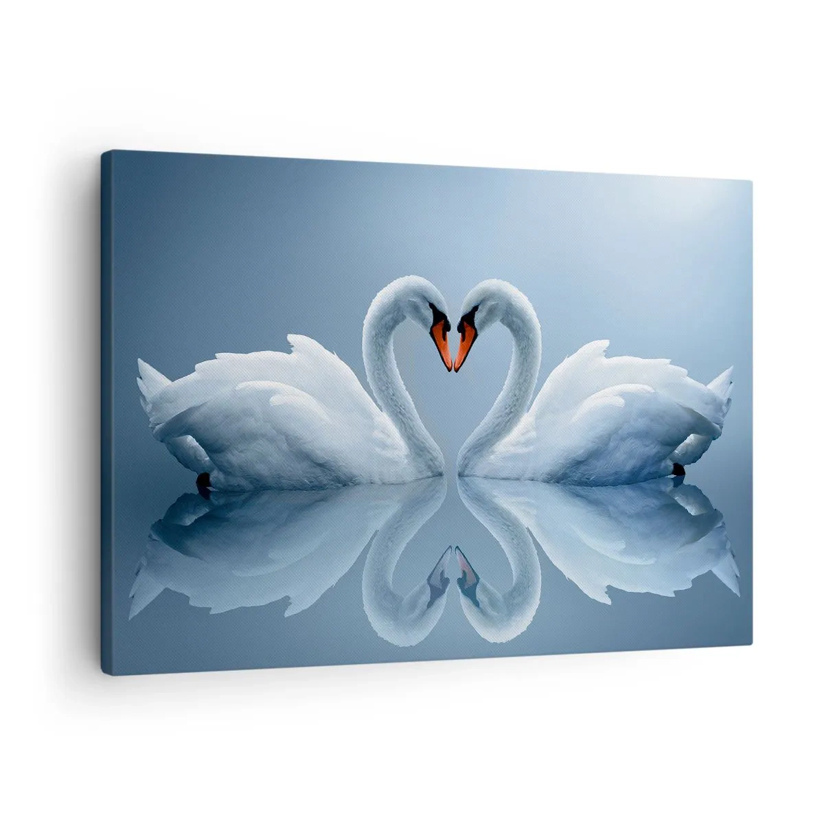 Schilderen op canvas - Twee zwanen vormen een hart op een kalm wateroppervlak - 70x50cm - Tijd voor liefde - Moderne wanddecoratie voor woonkamer en slaapkamer ARTTOR