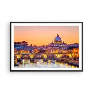 Poster in een zwarte lijst - Zonsondergang boven de Eeuwige Stad - 91x61 cm