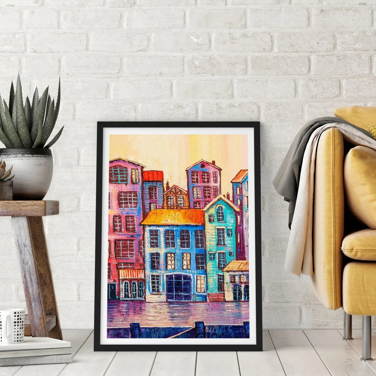 Poster in een zwarte lijst - Een stad als uit een sprookje - 40x50 cm