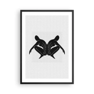 Poster in een zwarte lijst - Zwarte silhouetten van figuren in een symmetrische compositie - 50x70cm - Een gemeenschappelijke ziel - Moderne wanddecoratie voor woonkamer en slaapkamer ARTTOR