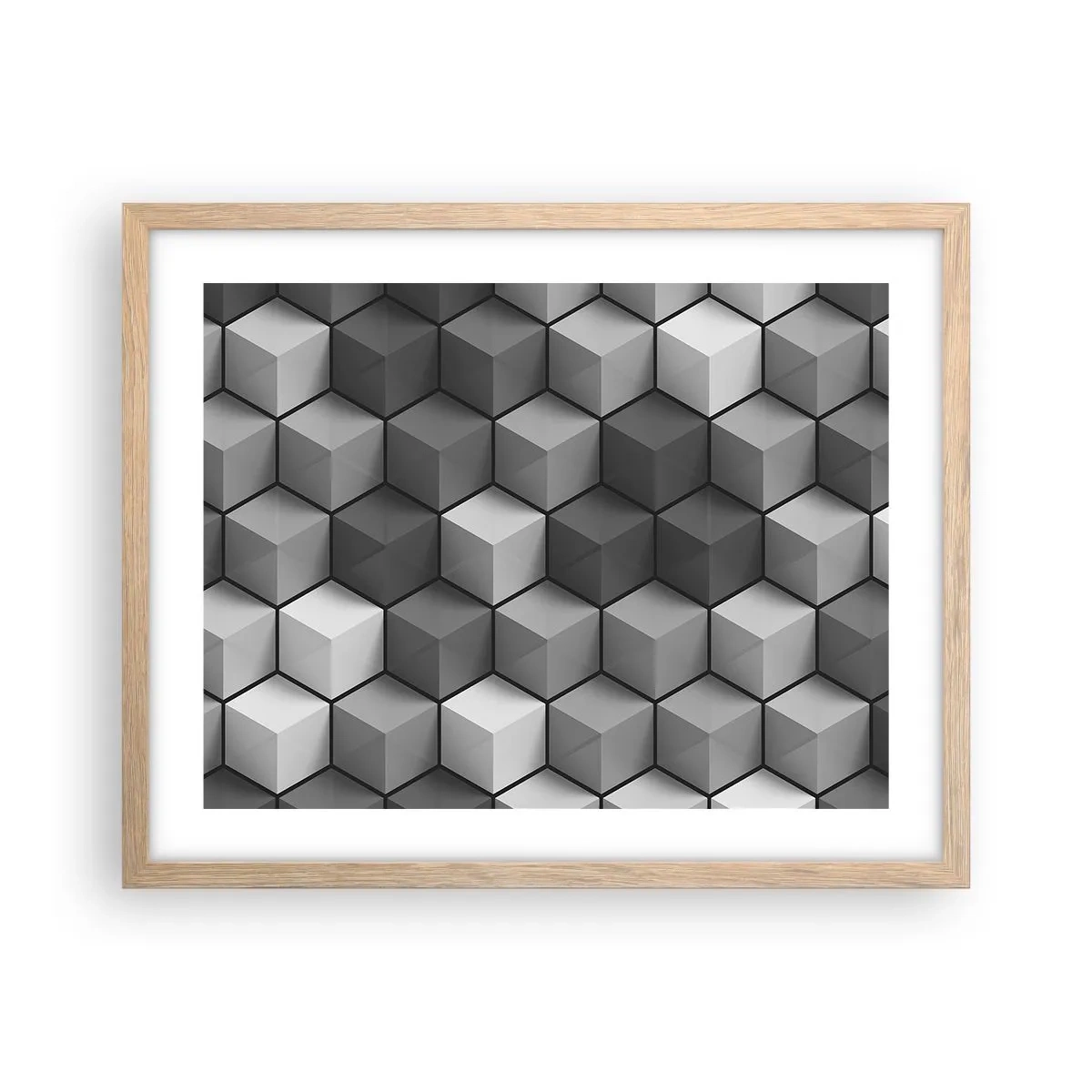 Een poster in een licht eiken lijst - Kubistische puzzel - 50x40 cm