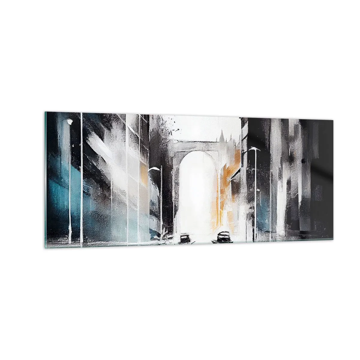 Schilderen op glas - Stadsstudie: architectuur en beweging - 100x40 cm