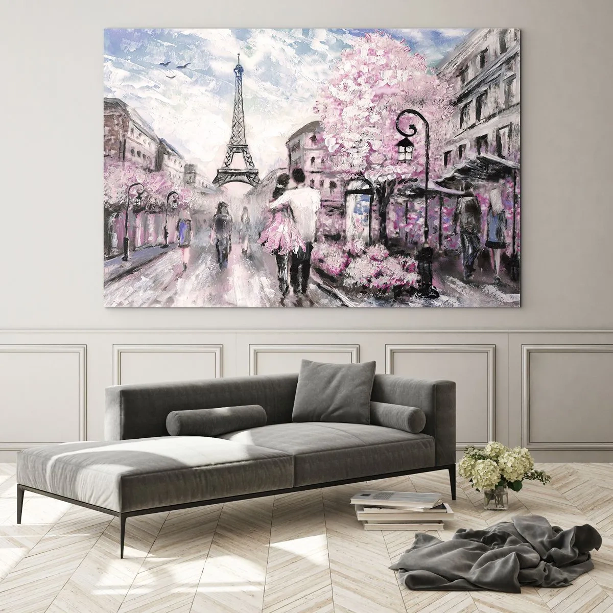 Schilderen op glas - Romantisch stel in Parijs met de Eiffeltoren op de achtergrond - 70x50cm - Hoe verliefd te worden is alleen in ... - Moderne wanddecoratie voor woonkamer en slaapkamer ARTTOR