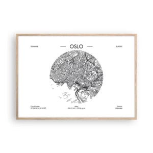 Een poster in een licht eiken lijst - Anatomie van Oslo - 100x70 cm