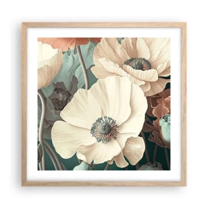 Een poster in een licht eiken lijst - Het gefluister van klaprozen - 50x50 cm