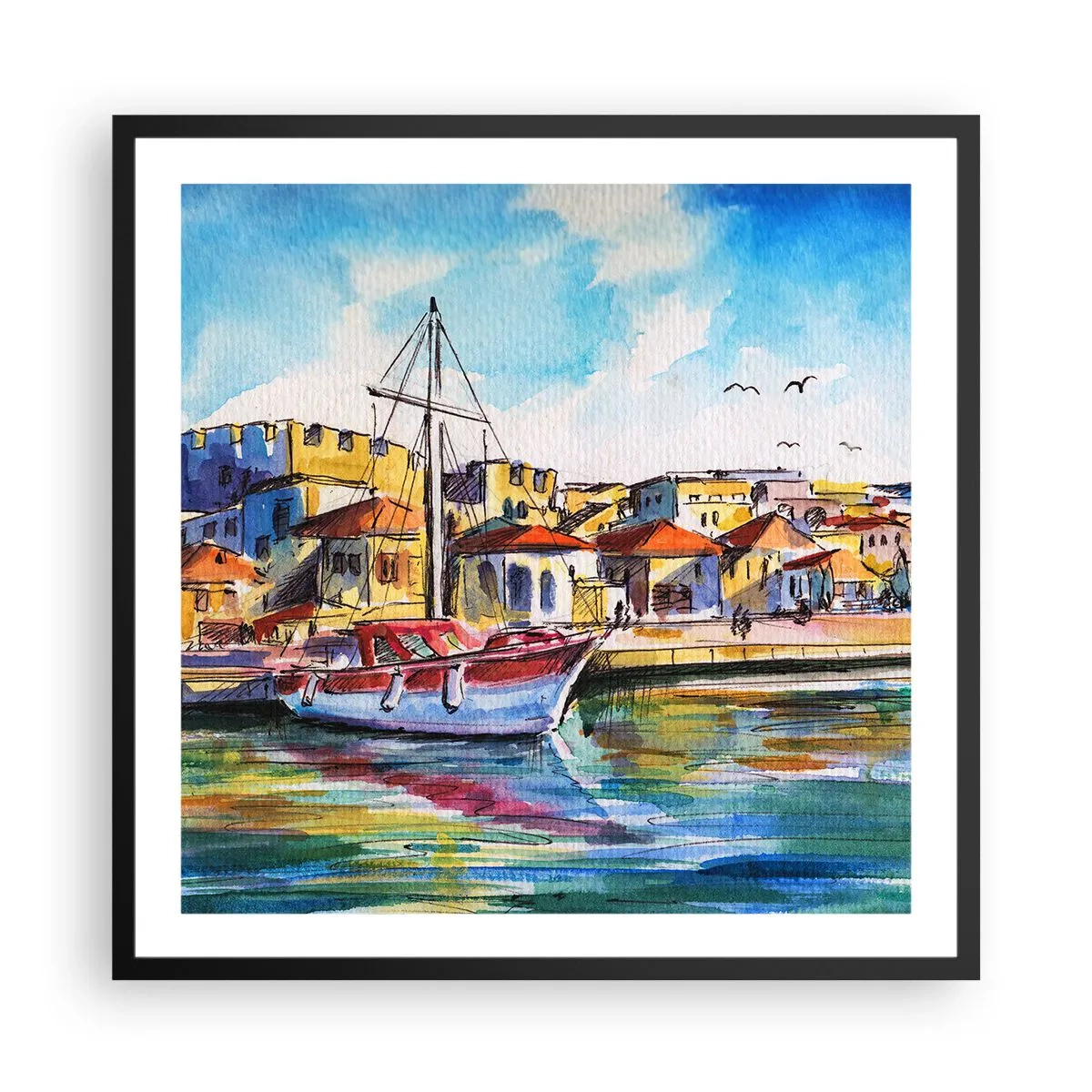 Poster in een zwarte lijst - Regenboogmiddag - 60x60 cm