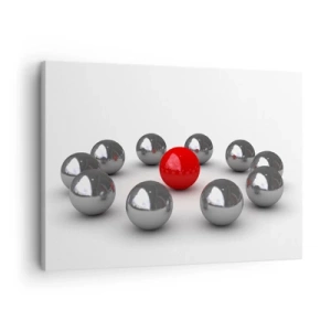 Schilderen op canvas - Een rode bal omringd door zilveren ballen op een witte achtergrond - 70x50cm - Een cirkel in zilver en rood - Moderne wanddecoratie voor woonkamer en slaapkamer ARTTOR