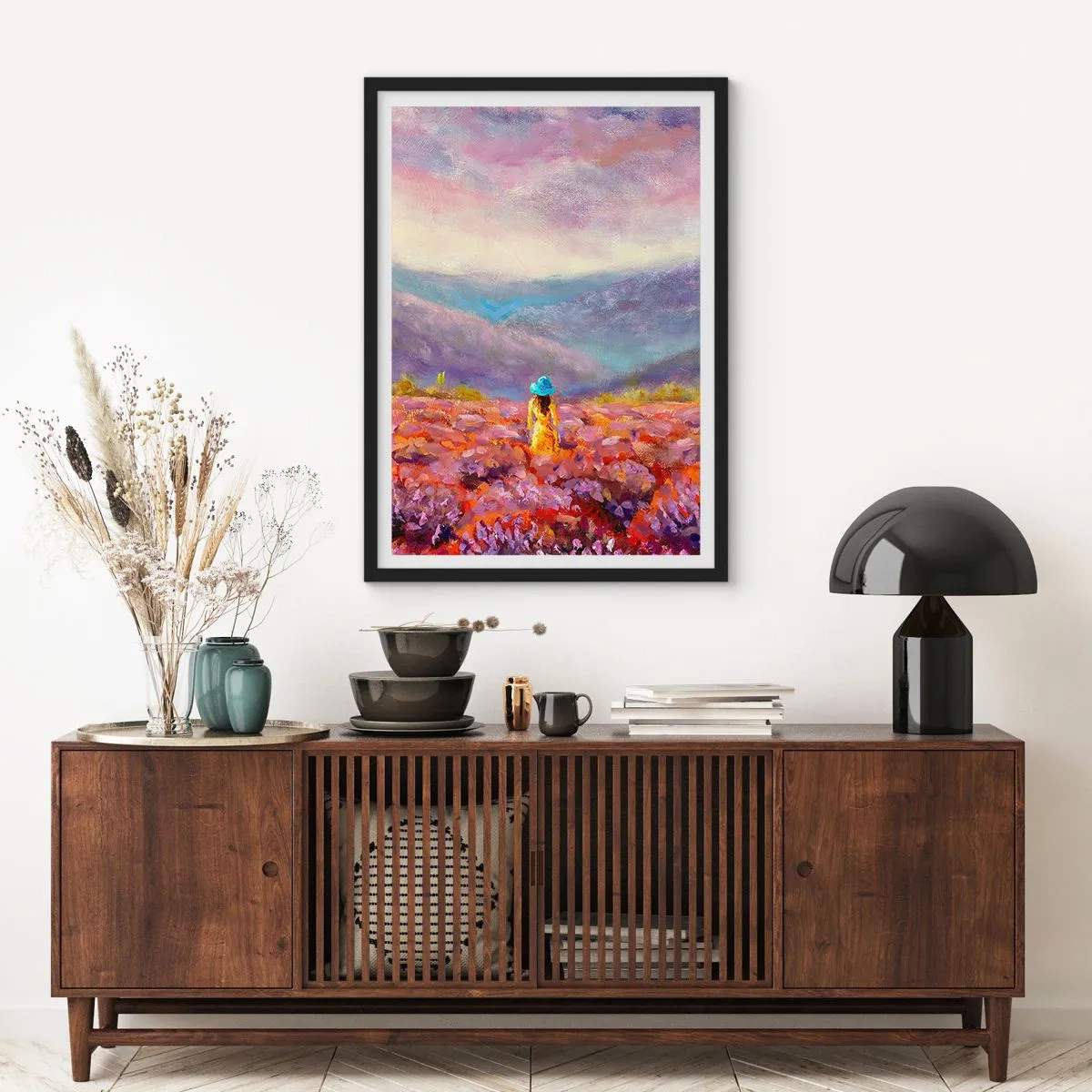 Poster in een zwarte lijst - In een lavendelwereld - 30x40 cm