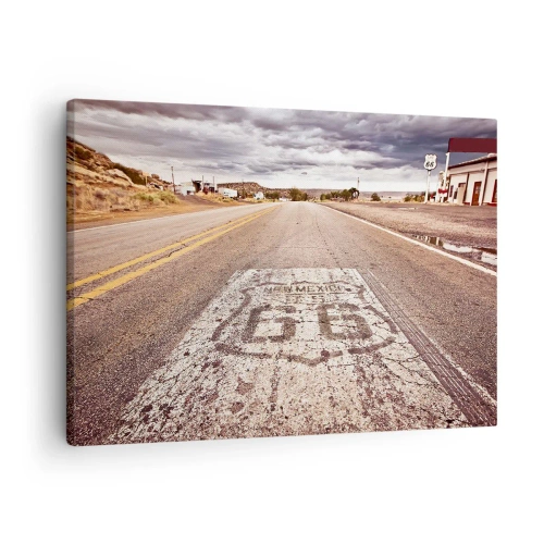 Schilderen op canvas - Route 66 in een woestijnklimaat met een schilderachtige lucht - 70x50cm - Mother Road - een Amerikaanse legende - Moderne wanddecoratie voor woonkamer en slaapkamer ARTTOR